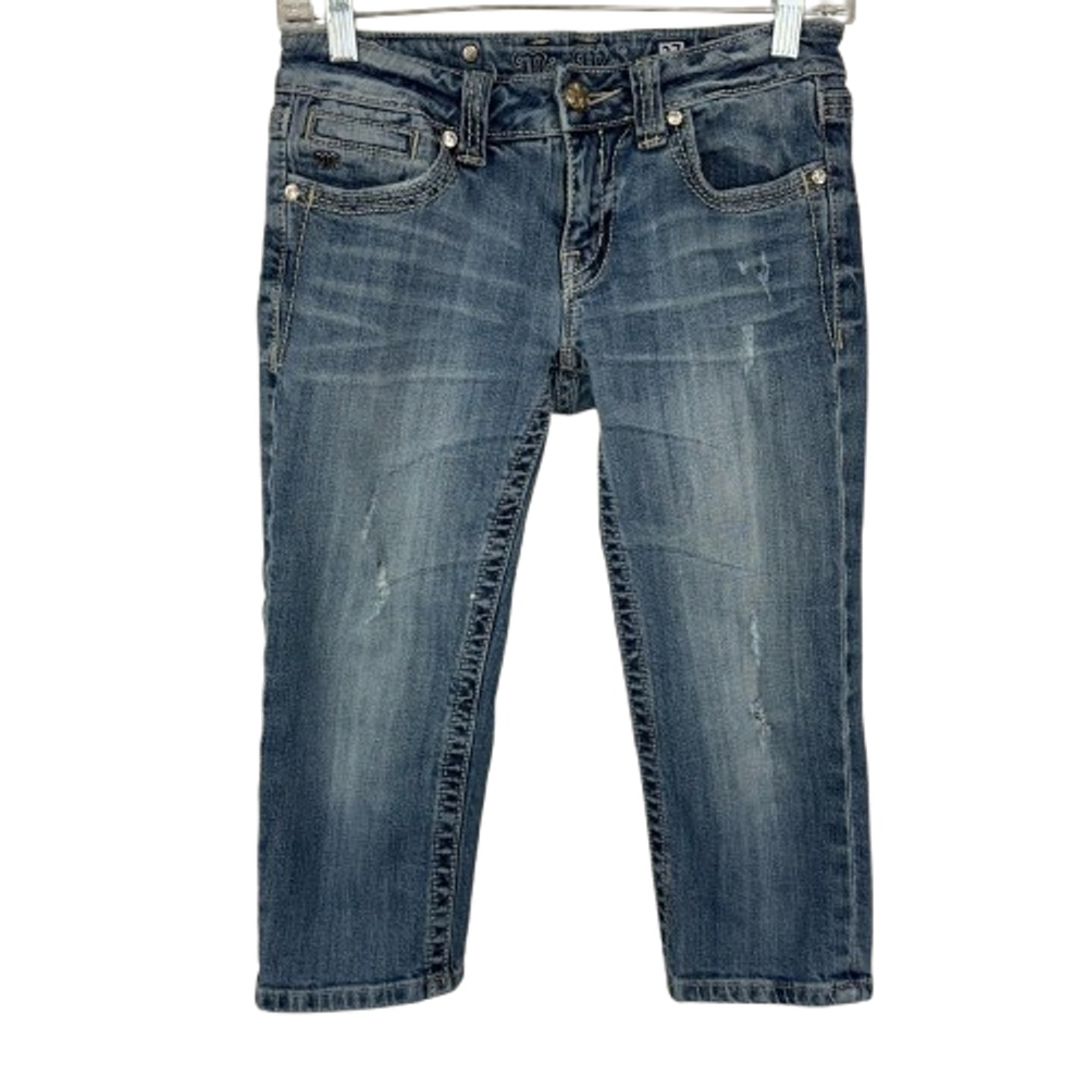 Miss Me Capri Jeans Womens 27 Blue Denim Rhinestones Studded Embellished Western